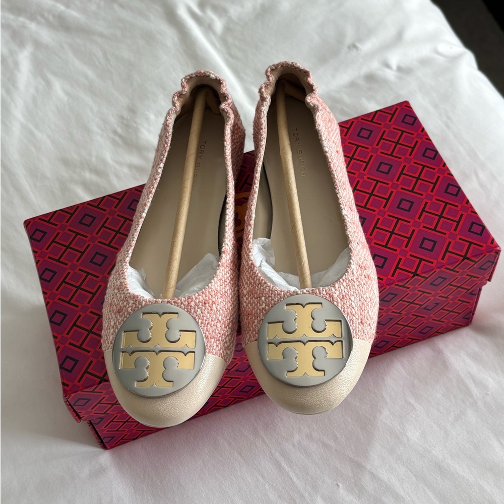 Tory Burch CLAIRE CAP-TOE BALLET COTTON TWEED